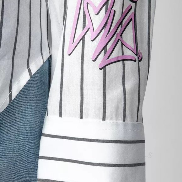 Zadig & Voltaire White Taskiz Pop Raye Strass Striped Shirt Sz M - Picture 6 of 16